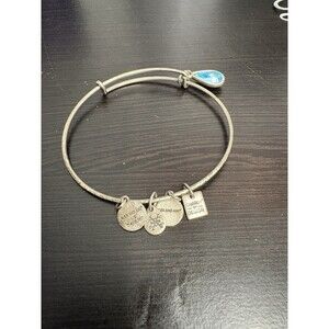 Beautiful Alex & Ani Sterling Silver Charm Bracelet 7 3/4” With Blue Gem